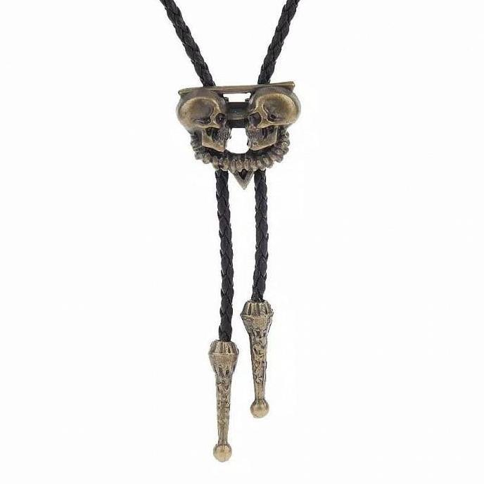 Houseofcuff Dasi Bolo Tie TWIN SKULL BOLO TIE GOLD