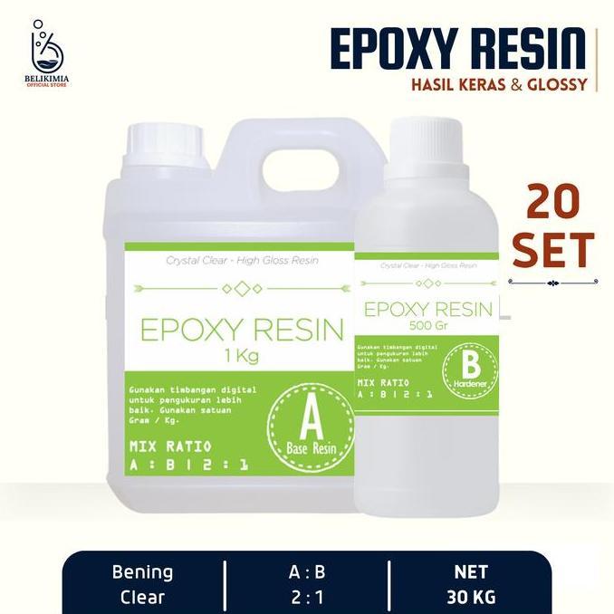 TERBARU Epoxy Resin Bening Kemasan 20 Set - Paket Ekonomis (Total 30Kg)