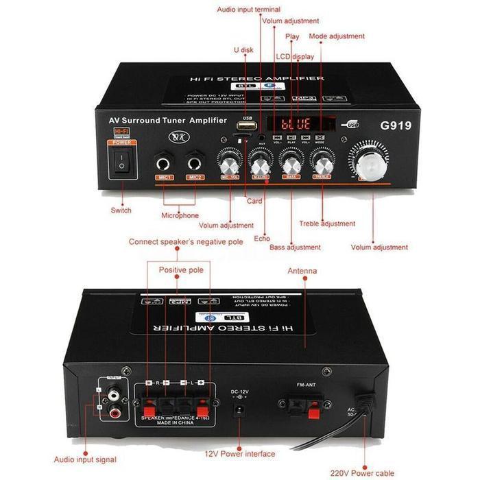 Audio Amplifier Bluetooth Hifi Surround Usb Mp3 Fm 360W - G919 - Power Amplifier Wireless Bluetooth 