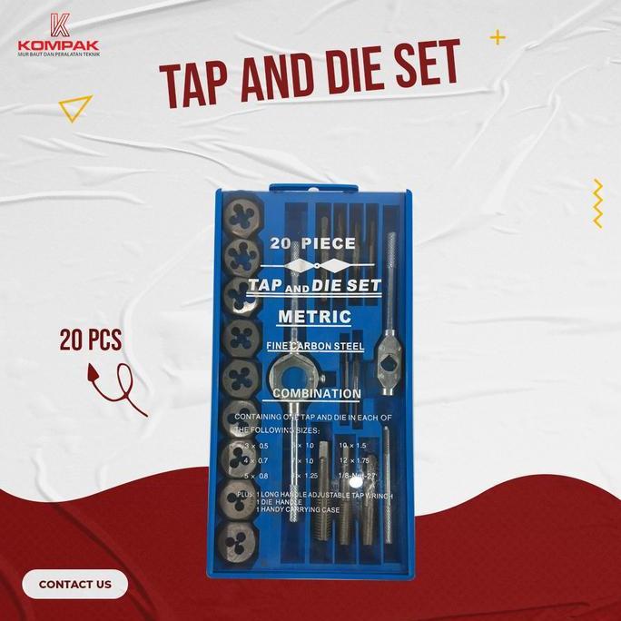 Hand Tap Set 20pcs Senai Snai Tapping Die Alat Pembuat Drat Luar Dalam