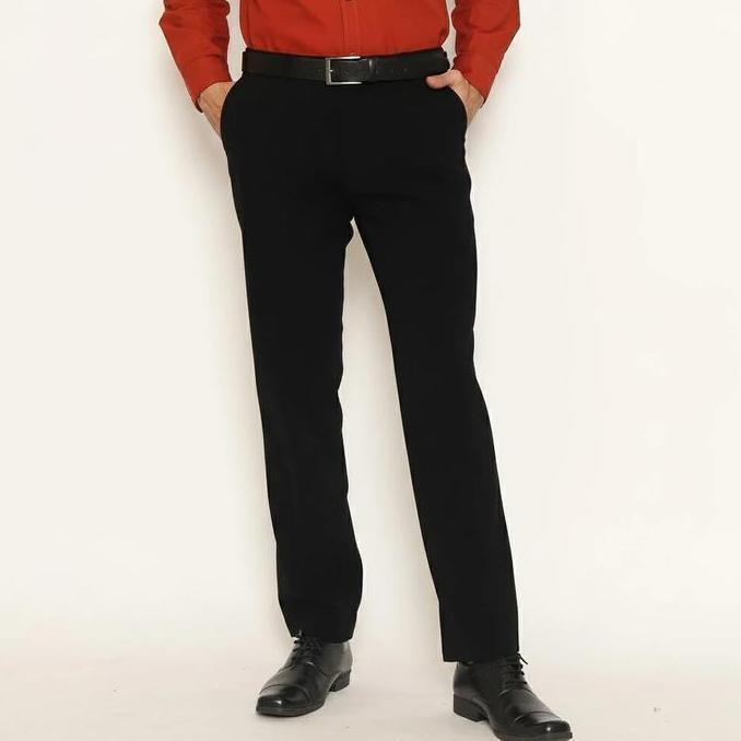 Lawell Celana Panjang Pria Hitam ORTIZ | Celana Formal Slim & Regular Fit 4-Way Stretch Poly Premium