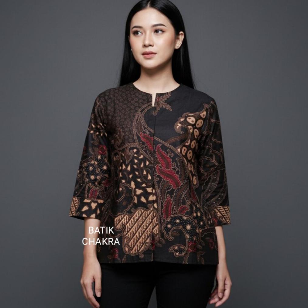 Blus Batik Wanita Modern Bahan Katun Lapis Full Trikot