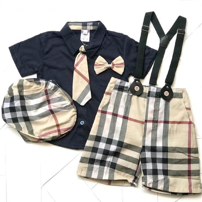 Baju Bayi Laki Laki 1-2 Tahun Set Suspender Anak Cowok Kotak kondangan pesta murah