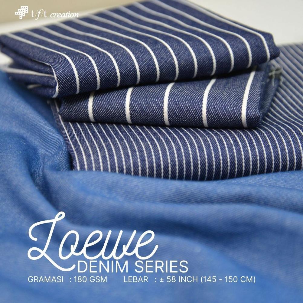 1 Yard Bahan Kain Loewe Denim Stripe Series | Motif Salur Tebal, Jatuh & Nyaman | Gramasi 180GSM