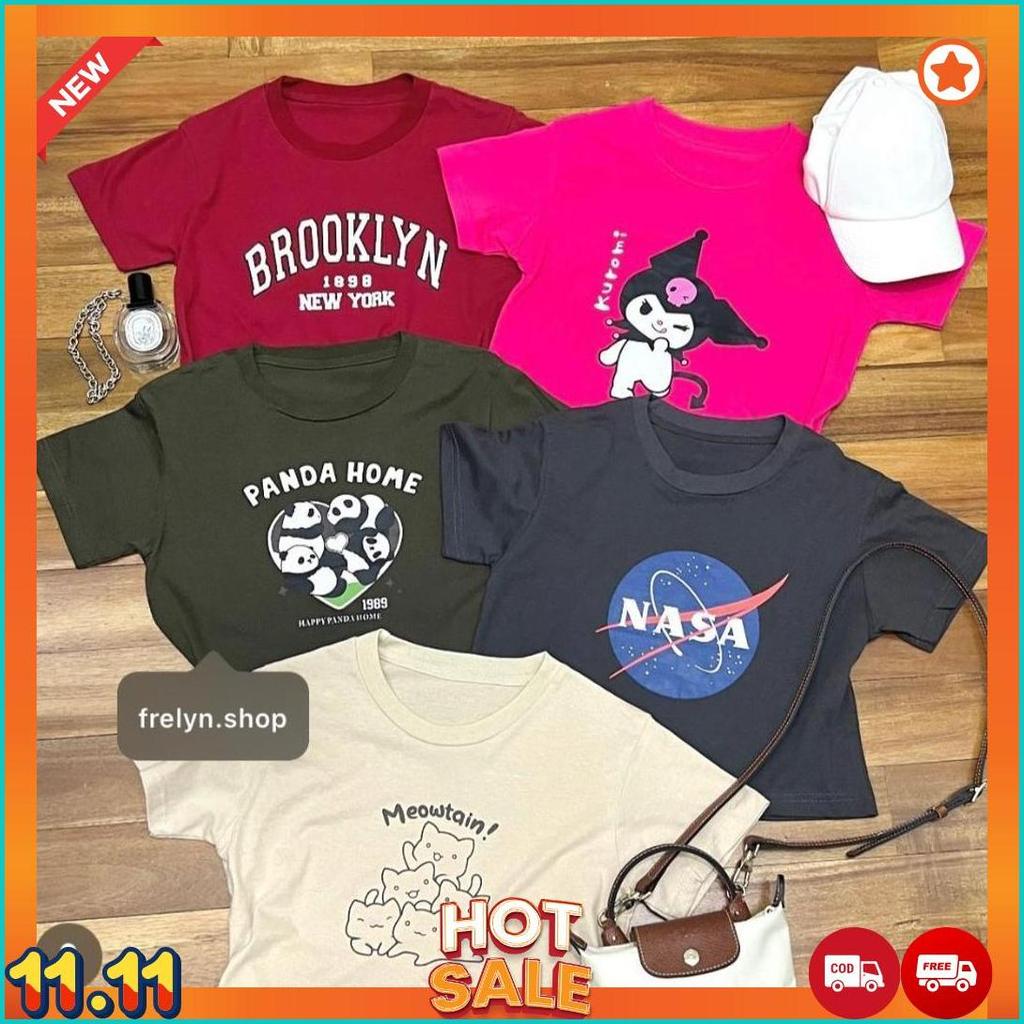 Frelyn Shop - Crop Top Motif | Baju Kaos Tumblr Crop Tee Tshirt Kaos Korea Fashion Wanita Army Maroo