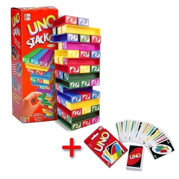 paket Uno stacko + kartu unobdan dadu uno balok / mainan uno stacko balok Permainan Anak AYB