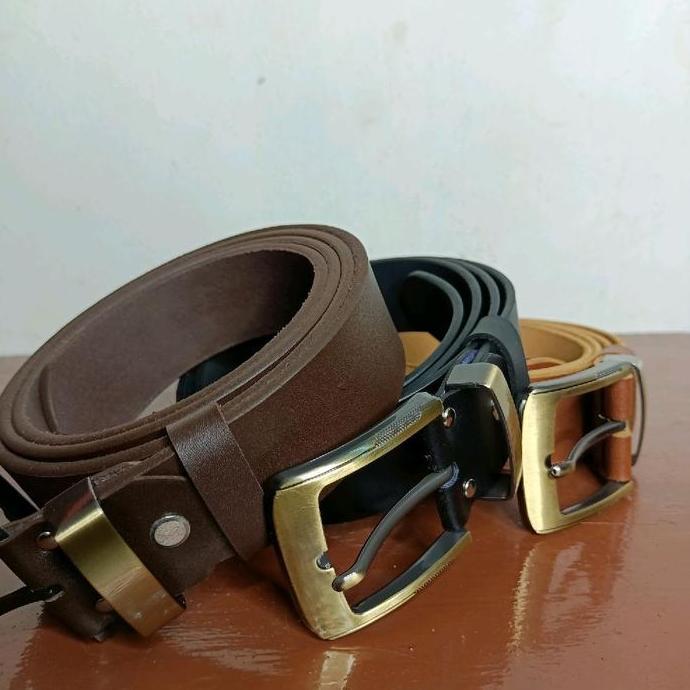 Sabuk Kulit Sapi Asli Nappa Ikat Pinggang Pria Full Kulit dengan Gesper Stainless Anti Karat Pilihan