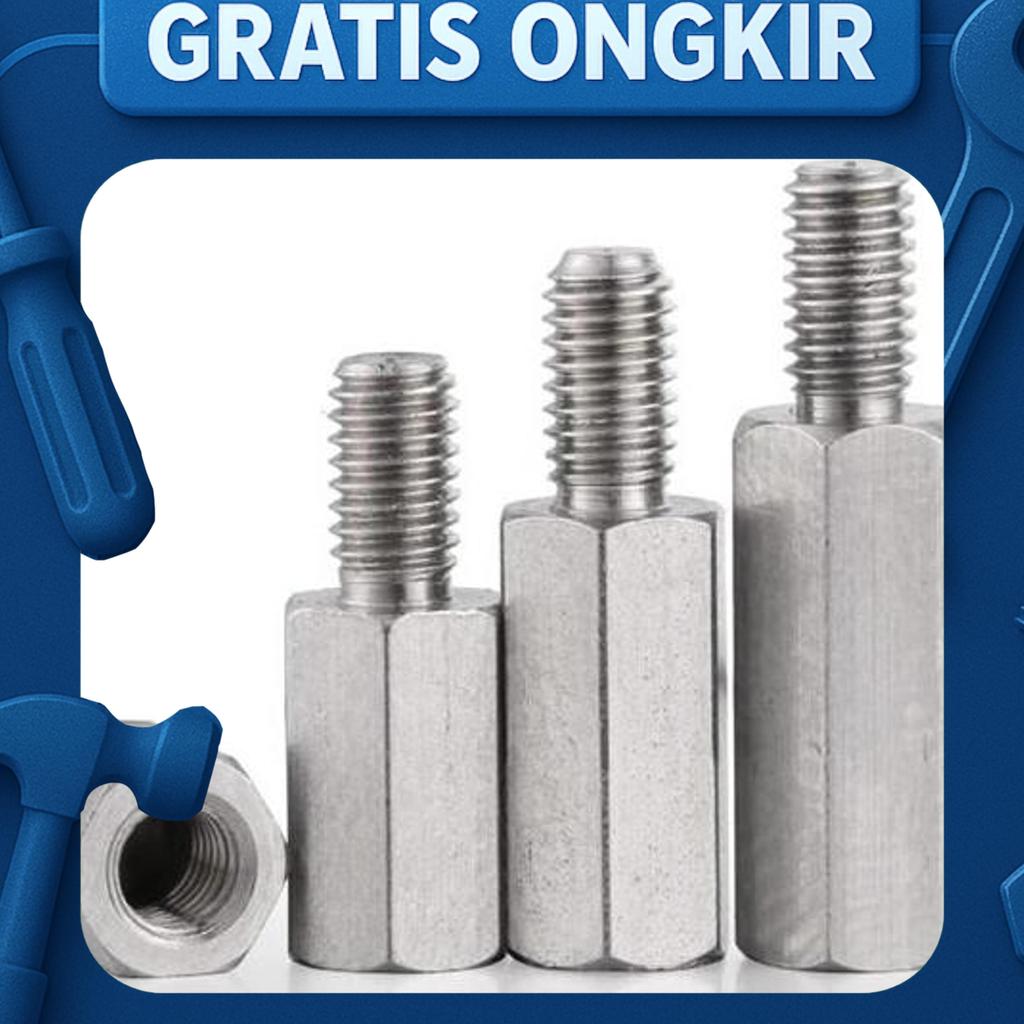 ( Harga 100Set ) Spacer Kaki Pcb M3 1Cm 1.5Cm 2Cm 2.5Cm 3Cm Spicer Stainless