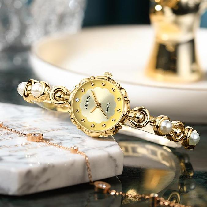 Gelang Mutiara Bunga Daisy Emas Tampilan Indah Jam Tangan Wanita Tahan Air-zr LUIS