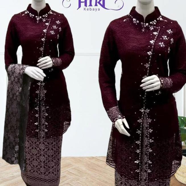 Setelan Kebaya Tunik Brokat Payet Miring Mix Songket Palembang Dengan Selendang Ern Elegan Atasan Ba