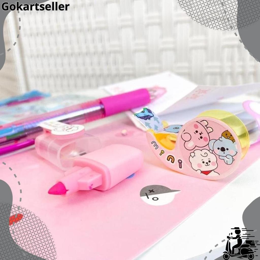 Cuci Gudang 1 Set Alat Tulis 4In1 Buku Pulpen Highlighter Tape Bts Notebook Bt21 Murah