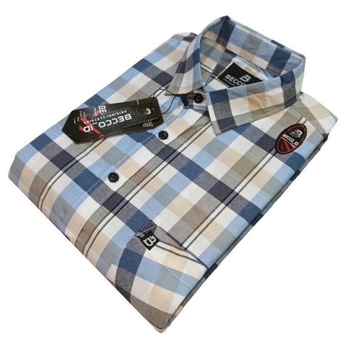 New- Kemeja Pendek Pria Import Motif Kotak Hem Kantor Katun Kasual