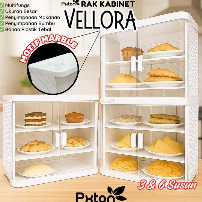 PXTON - Lemari Makanan Vellora Tertutup Food Cabinet Aesthetic / 3 SUSUN / 6 SUSUN / Rak Serbaguna /