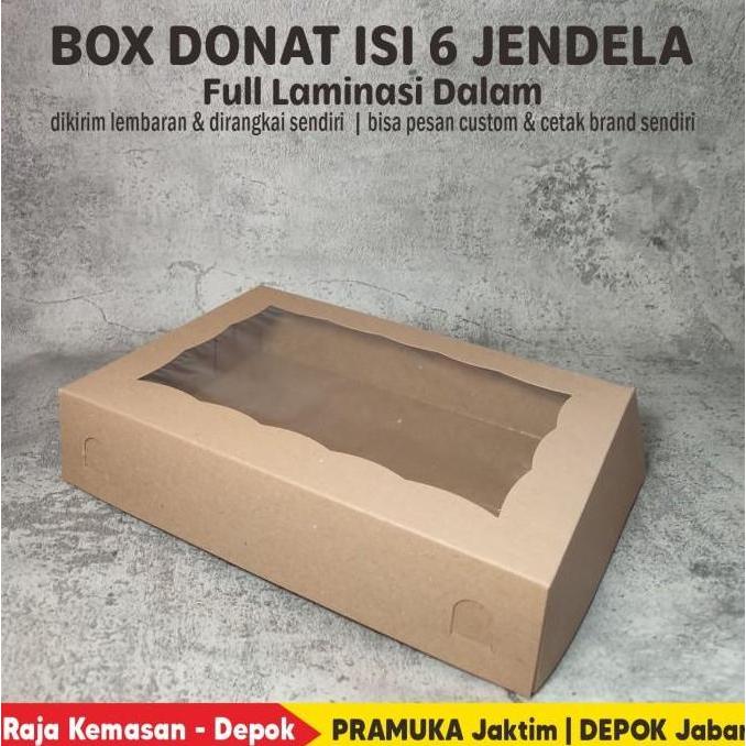 New- Box Donat Isi 6 Kraft Polos Jendela Full Laminasi