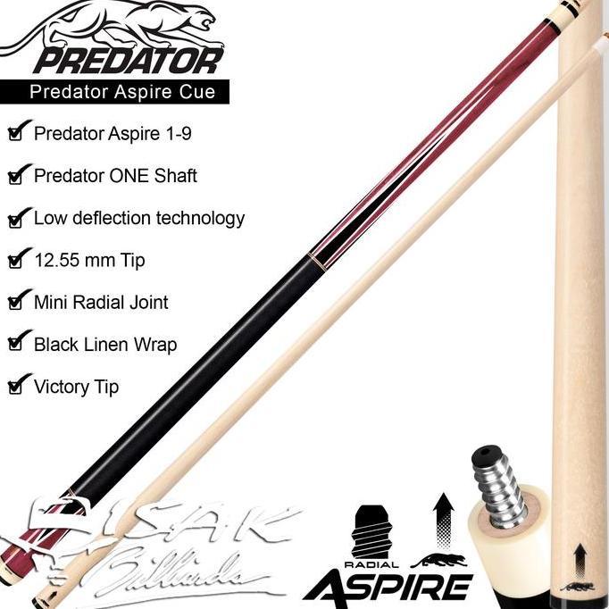 Predator Aspire 1-9 Pool Cue | low Deflection Radial Stick Billiard Terlaris
