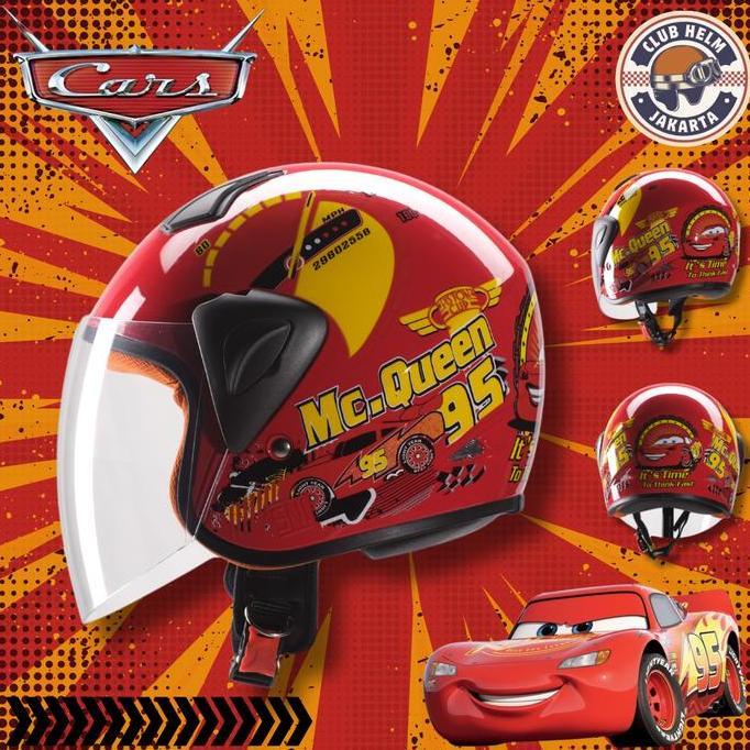 Helm Anak Junior Half Face Karakter Cars Mcqueen untuk Sepeda Motor Terlaris