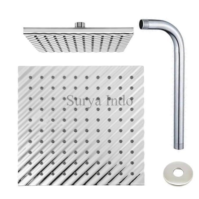 Kepala Shower Mandi Set 8" Kotak Rainfall Shower Tembok Wall Shower