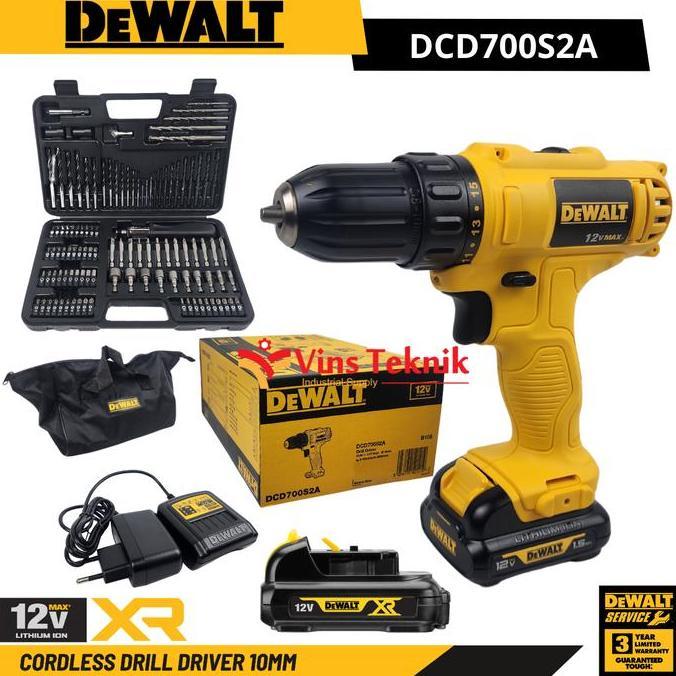 Sale Dewalt Dcd700S2A Mesin Bor Besi Kayu Baterai Cordless Drill Driver 12V With Drill Bit Kit Set 1