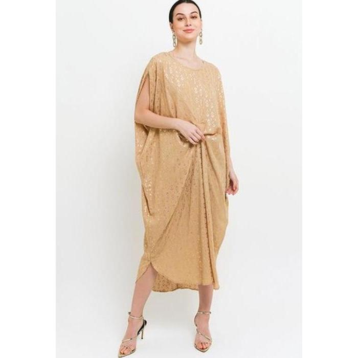 Murah Chic Simple Gold Ethnic Print Ruched Kaftan