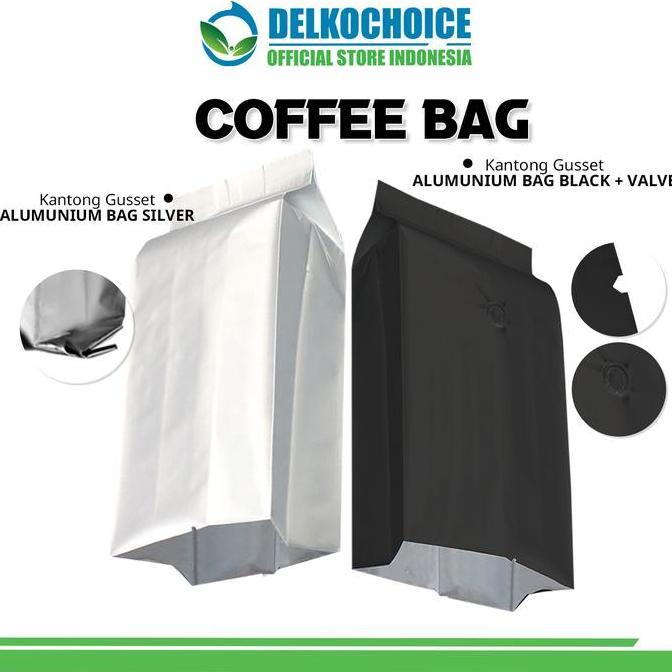 Terlaris Kantong Alumunium Gusset Coffee Bag Kemasan Kopi Bubuk Delkochoice