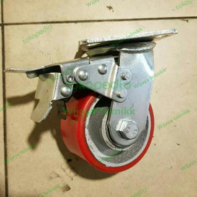 Roda Pu Heavy Duty 4 Inch Hidup Rem Roda Troli Heavy Duty 4 Inch Rem  Sale