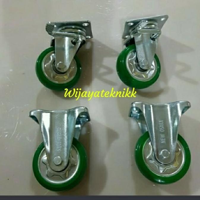Roda Pu Hijau Osaka 4 Inch 1 Set Roda Troli Osaka Hijau 4 Inch Roda  Sale