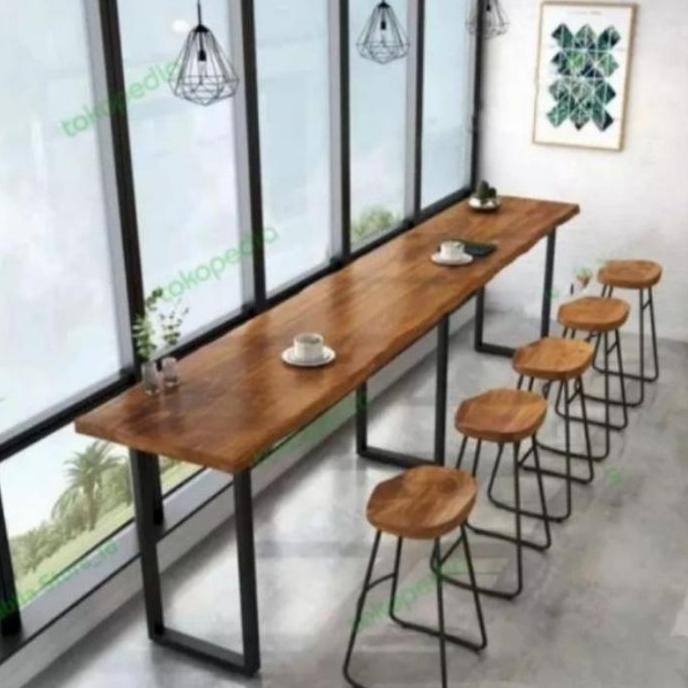 Terlaris Meja Restoran, Meja Bar, Meja Cafe Meja Kayu Kaki Besi Modern