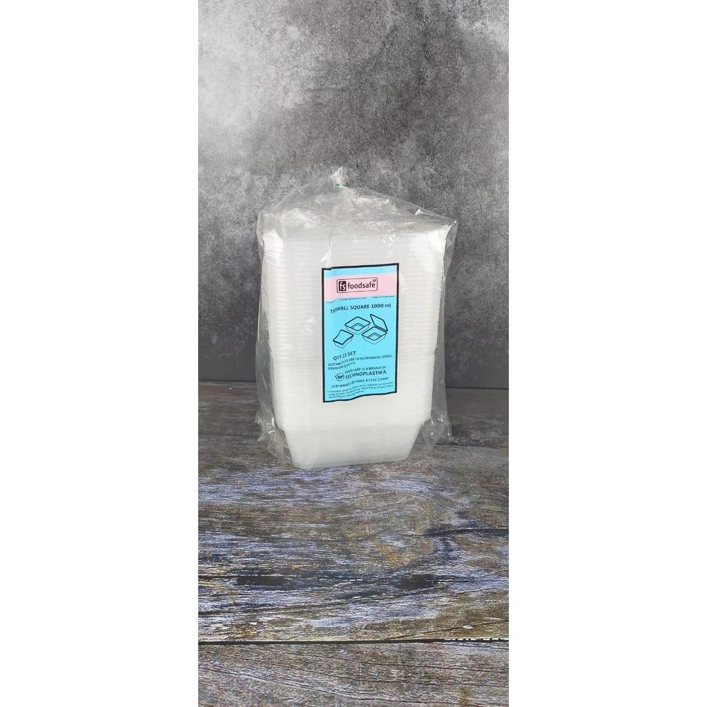 Thinwall Squere Foodsafe 1000 Ml Wadah Kotak Makanan Isi 25Pcs