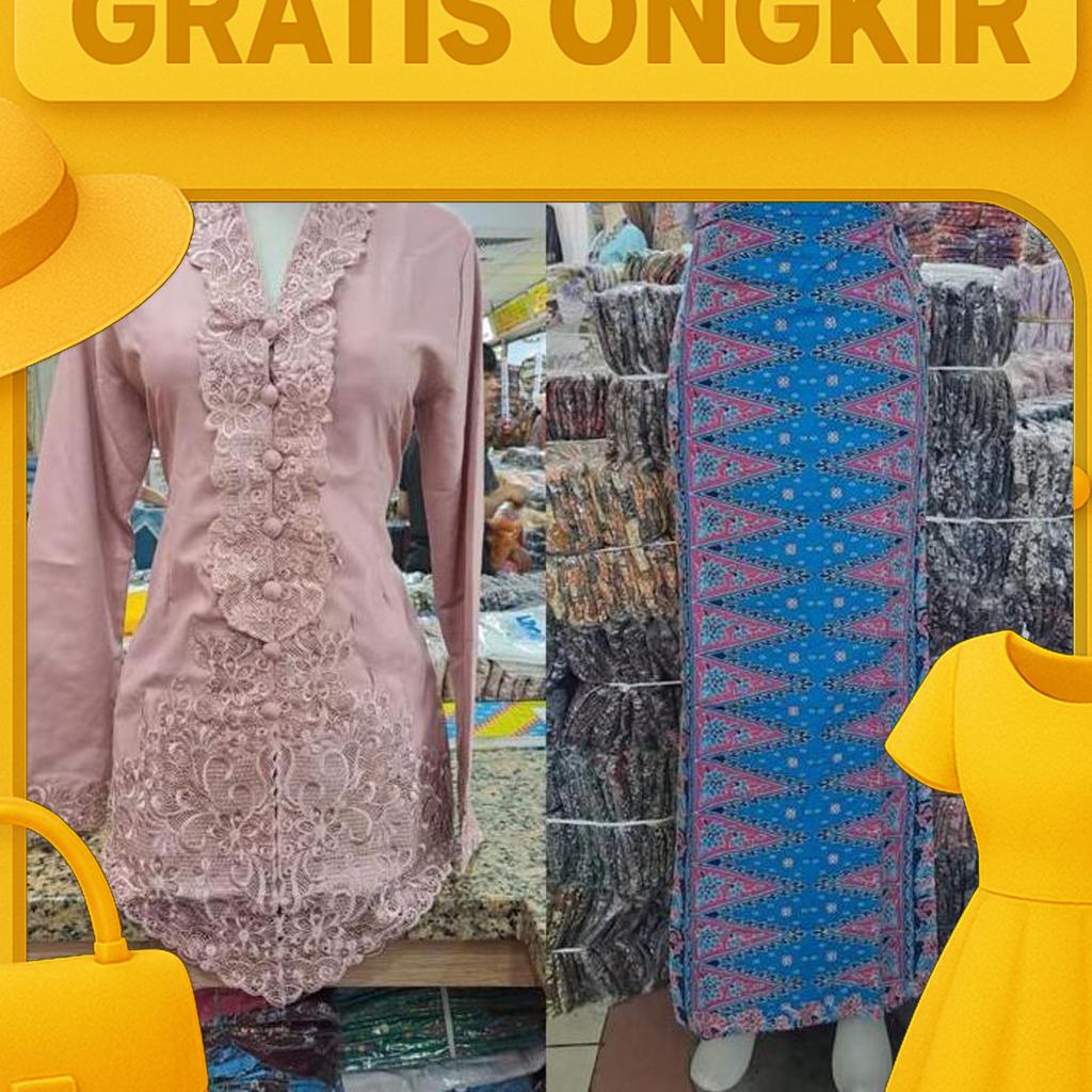 Set Baju Kebaya Encim Bordir Polos / Kebaya Wanita Modern