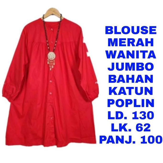 WK BLOUSE TUNIK MERAH WANITA JUMBO LD. 130 BAJU ATASAN LENGAN PANJANG HUT RI AGUSTUSAN KEMERDEKAAN