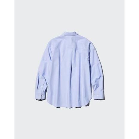 SALE Women Kemeja Katun Lengan Panjang Blus Blouse Formal Kasual Cotton Polos Garis Putih Biru Atasa