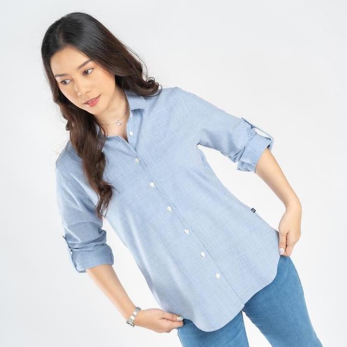 C2 Elyana Blue Kemeja Casual Wanita Lengan Panjang