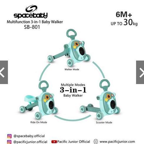 SPACE BABY SB 801 Baby Walker 3 in 1 Push Walker