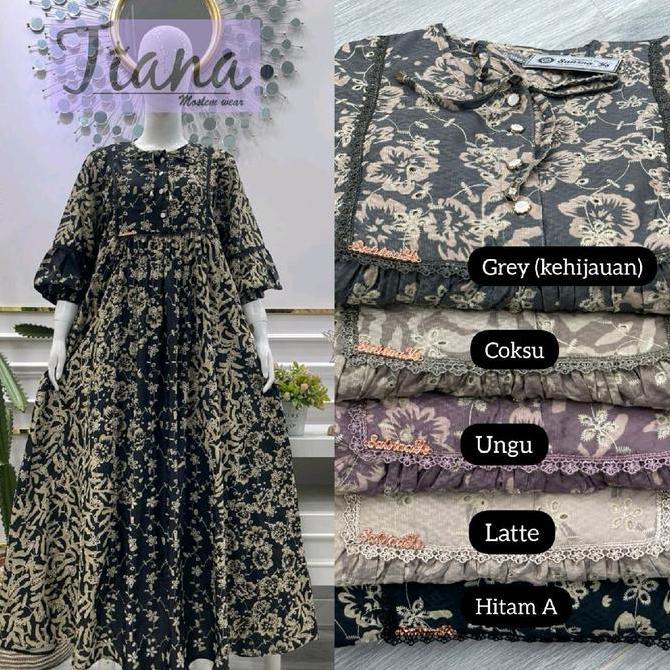 Baju Gamis Salvina Biba Bordir Kombinasi Renda Etnik Mewah - Motif Batik Cantik - Wanita, Standar, P