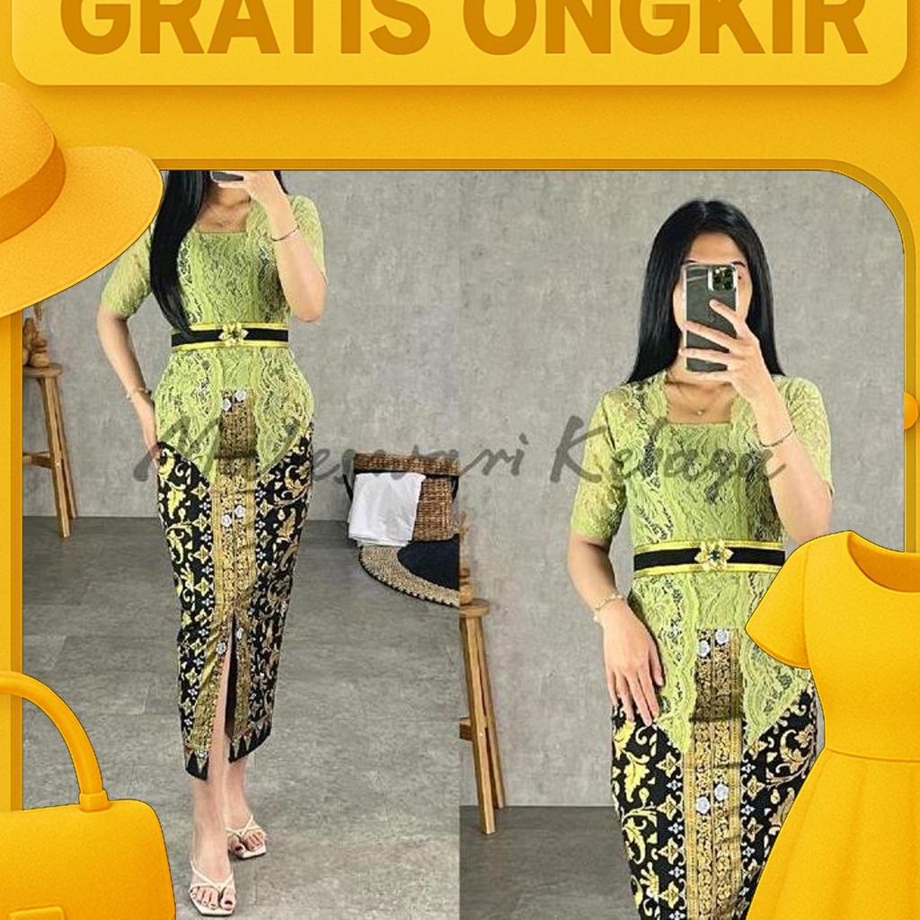 Kebaya Bali Set Brukat Bianca Sage Green
