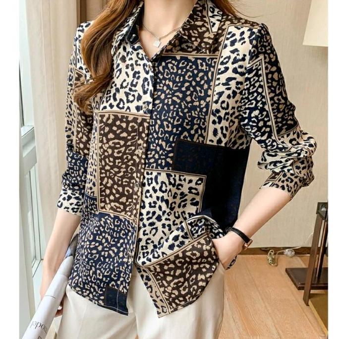 BM - Atasan Blouse Motif Leopard Baju Wanita Loreng Import Fashion FVC