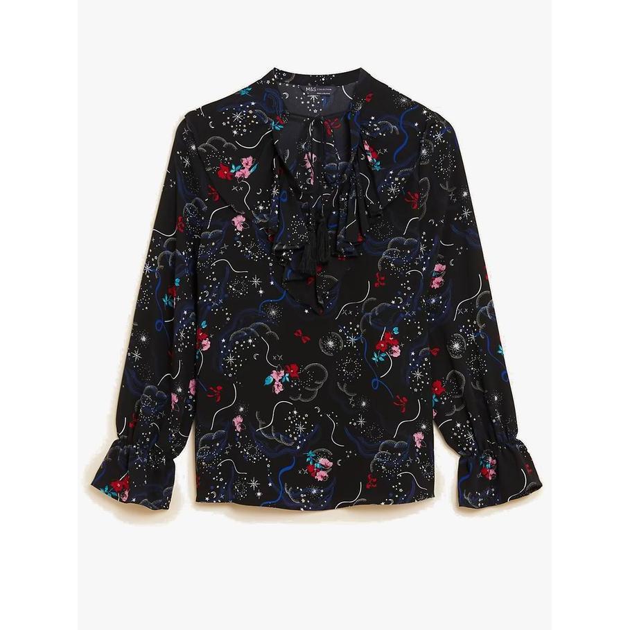 M&S - Blouse Wanita - Floral V-Neck Ruffle Blouse
