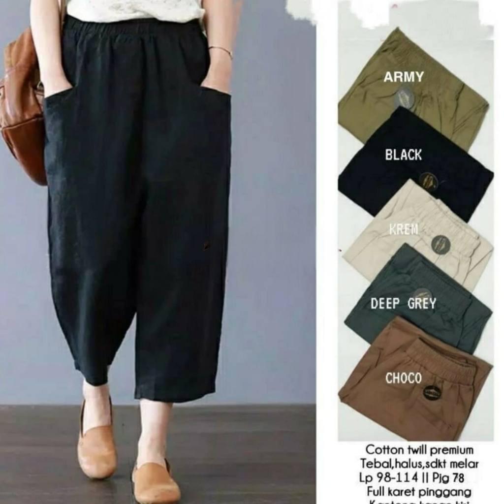 Celana Wanita haruka pants/celana willow pants katun melar jumbo