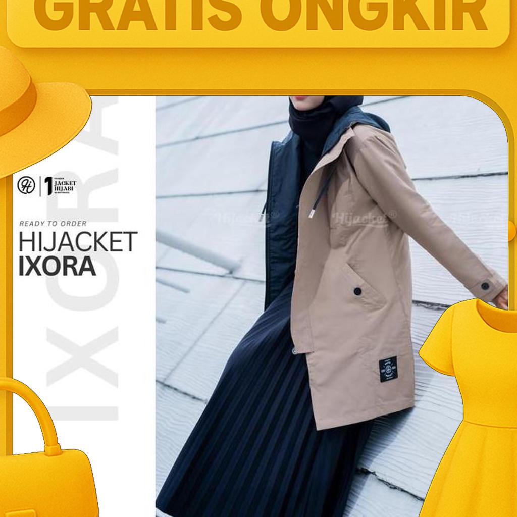 Hijacket Ixora Cream - Jaket Hijabers Wanita Ala Korea - Bahan Parasut Jaket Cewek Aesthetic - Jaket