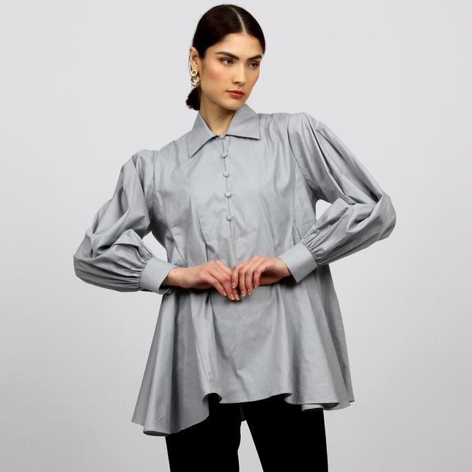 Itang Yunasz Ready to Wear - Flared Blouse Grey