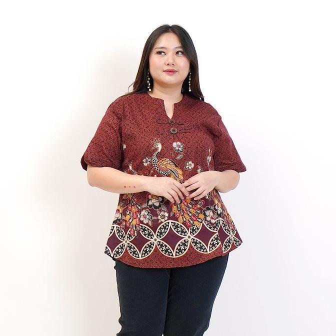 BLOUSE BATIK WANITA MODERN BSIZE JUMBO C BROWN XXL XXXL BAJU BATIK HAMIL KERJA KANTOR PESTA KASUAL M