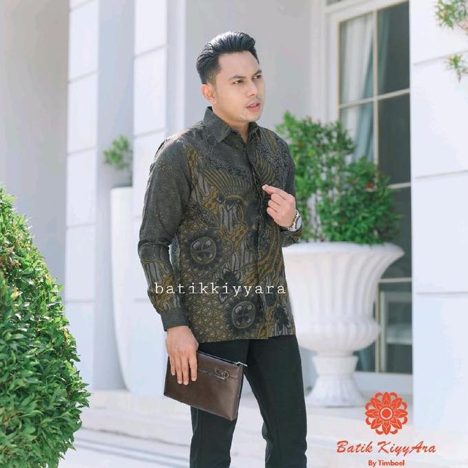 Baju Batik Pria Lengan Panjang Dobi Lasem Kuning Cap Premium Kiyyara