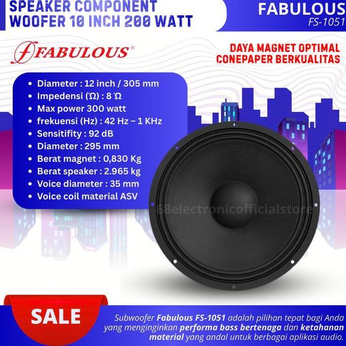 Subwoofer Speaker 10 Inch Fabulous Fs-1051 Power 200 Watt 8 Ohm Woofer 10 Inch Double Coil Komponen 