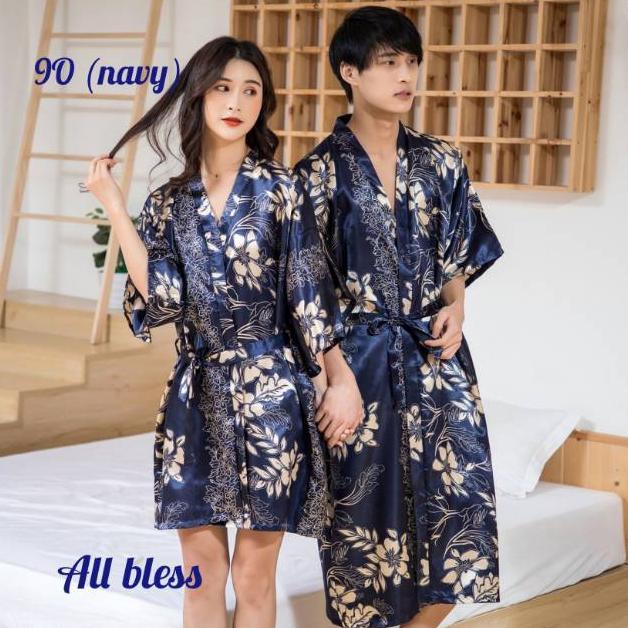 baju tidur impor / kimono couple impor Flower pasangan jepang style kekinian satin Premium 9O 9P