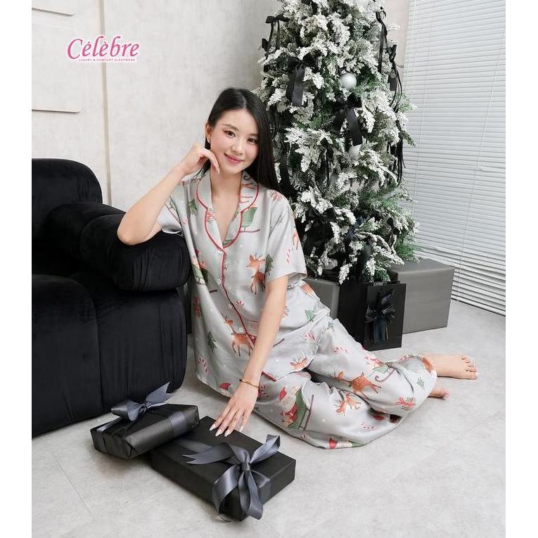 Celebre - Christmas Series SILK | Piyama / Baju Tidur Wanita Dewasa Organik Silk 100% Natal Leher Ke