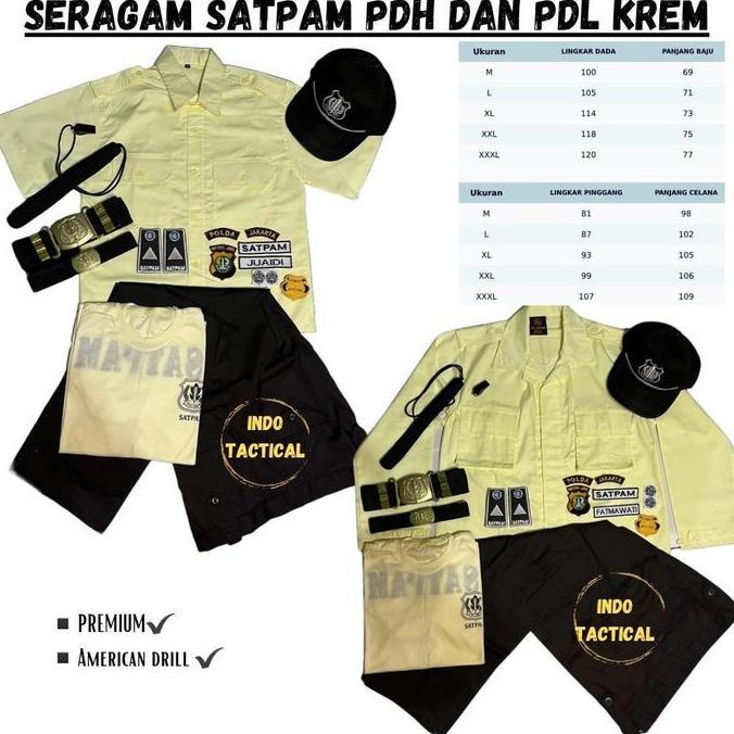 Indo Tactical Seragam Satpam PDH & PDL Security Cream Terbaru 2025 Bahan American Drill Size M-XXXL 