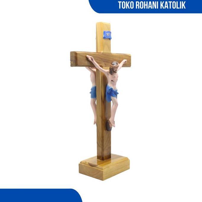 SALIB DUDUK KATOLIK 25-30 CM DUA SISI/ BOLAK-BALIK / SALIB MEJA /SALIB ALTAR