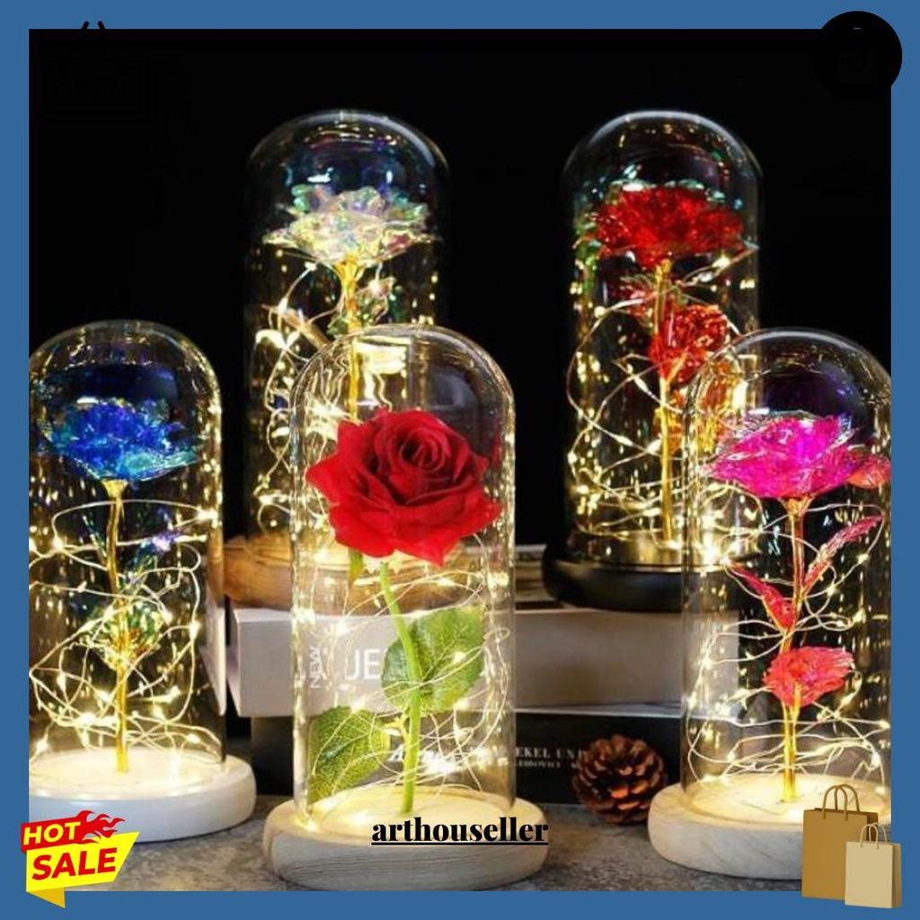 Lampu Led Bunga Mawar Dekorasi Beauty And The Beast Rose Dome Pajangan Kado Hiasan Original Produk
