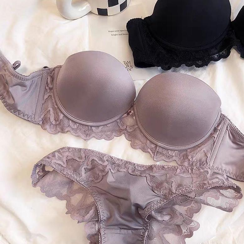 Clover Bra Set Setelan CD Celana Dalam dan BH Push UP Renda Underwire Kawat Beha Kemben Straples Pes