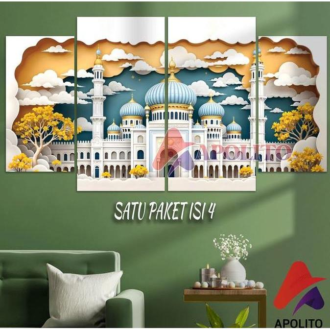 HIASAN DINDING 3D ISLAMI SET ISI 4 ABSTRAK ARABIC APOLITO DEKORASI KAMAR PAJANGAN DINDING RUMAH LUKI